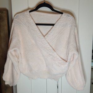 Light Pink Puff Sleeve Cropped Sweater